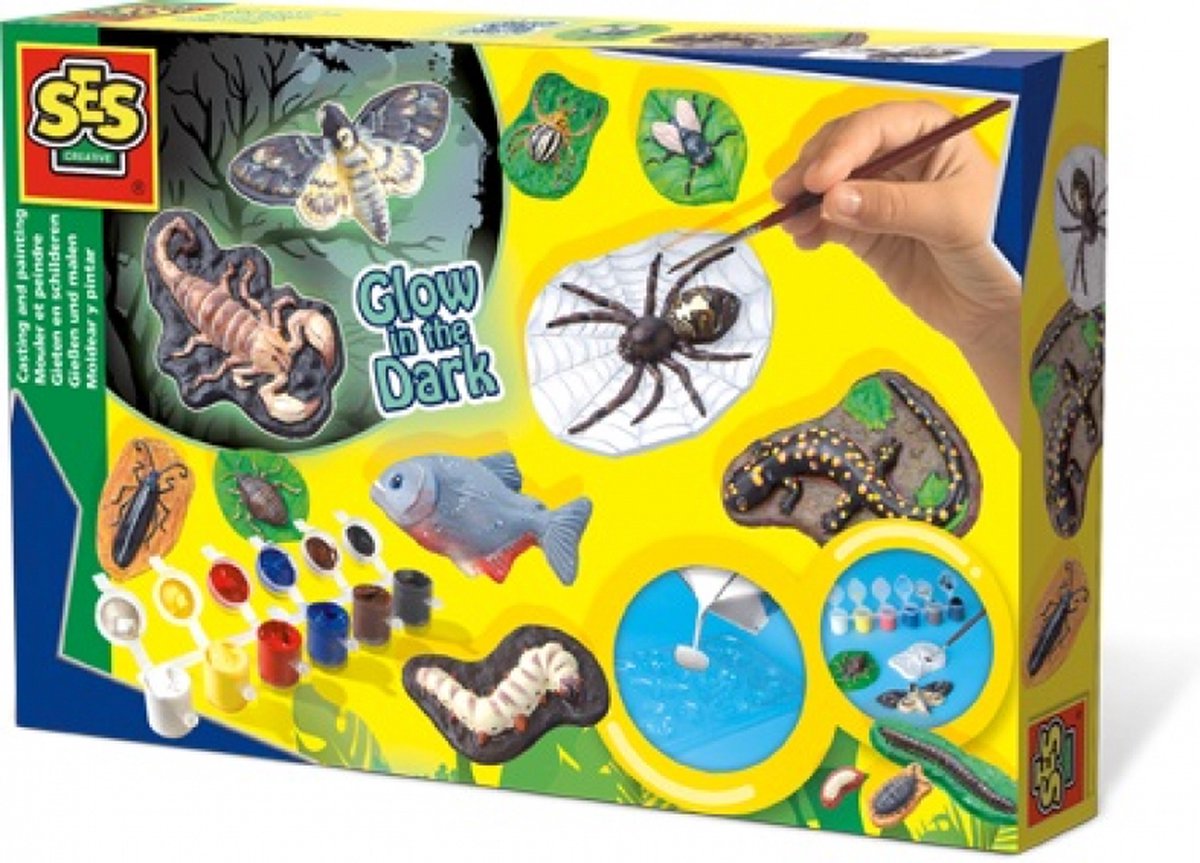 Ses creative - gips gieten en schilderen - enge beesten - sneldrogend - gips gieten - met vormpjes, gips, (glow in the dark) verf en penseel - knutselen jongens
