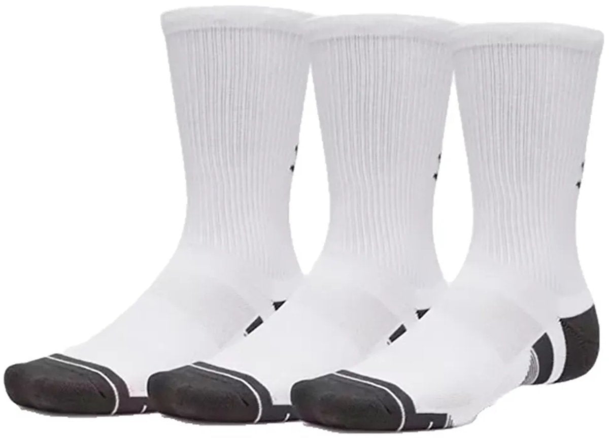 Under armour new ua perf tech 3pk crew-wht unisex sportsokken - wit - jet grijs