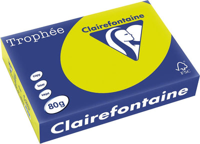 Clairefontaine trophée intens, gekleurd papier, a4, 80 g, 500 vel, fluo groen