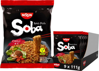 Nissin soba bag chili noodles - wok style instant noedels - vegan - 9 stuks