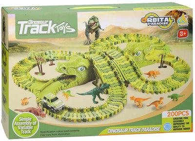 Lobbes speelgoed bv dinotrack - racebaan met dino's - 200-delige set - 3+ jaar