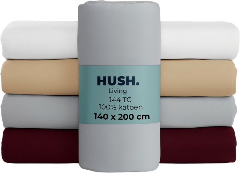 Hush. living hush living hoeslaken 100% katoen, 144tc, soepel en ademend - elastiek rondom - 140x200+30cm - lichtgrijs