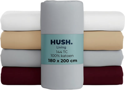 Hush. living hush living - hoeslaken 180x200+30cm - 100% katoen, 144tc, soepel en ademend - elastiek rondom - lichtgrijs