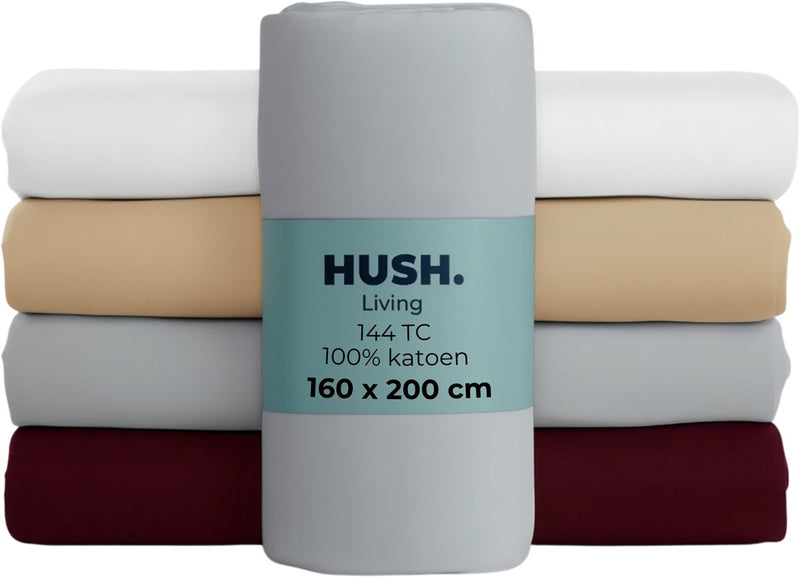 Hush. living hush living hoeslaken 100% katoen, 144tc, soepel en ademend - elastiek rondom - 160x200+30cm - lichtgrijs