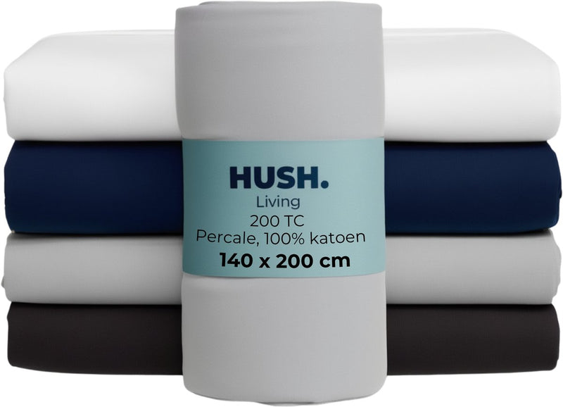 Hush. living hush living hoeslaken percale - 100% katoen - 200tc - extra fris en koel - sterk en slijtvast - 140x200+30cm - lichtgrijs