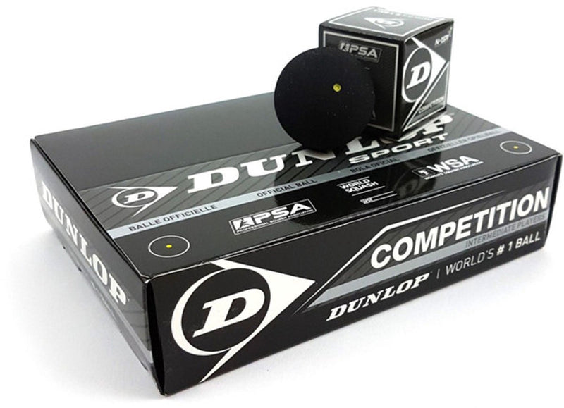 Dunlop competition squashballen gele stip - zwart - 12 stuks