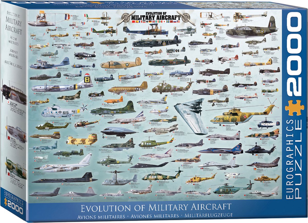 Eurographics - evolutie van militaïre vliegtuigen [evolution of military aircraft] - 2000 stukjes 97×68cm (b×h) - legpuzzel