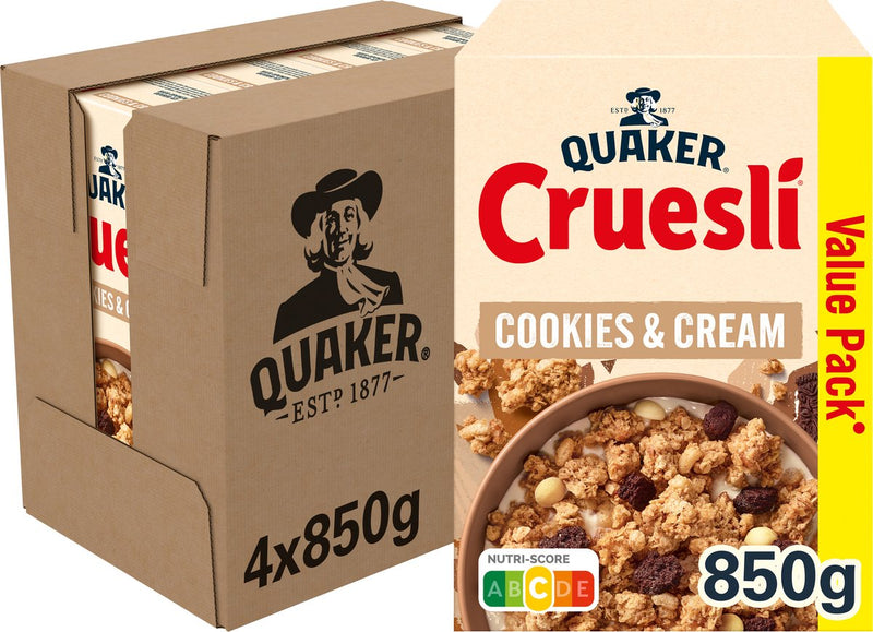 Quaker cruesli cookies cream - ontbijtgranen - 4 x 850 gram