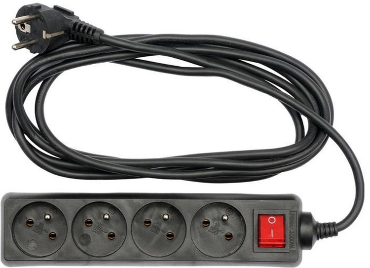 Vorel 72630 serie - geaarde stekkerdoos - 4 stopcontacten - 1,5m - zwart