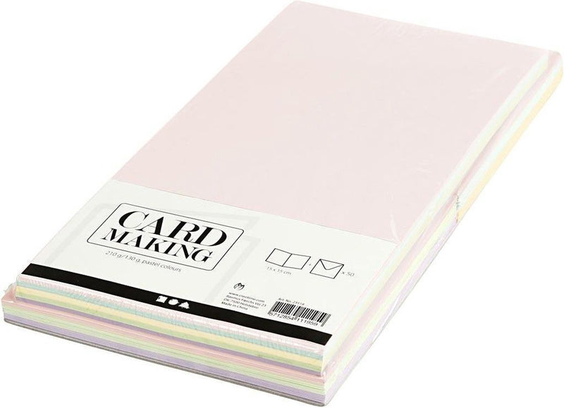 Creativ company cc cards and envelopes, card size 15x15 cm, envelope size 16x16 cm, 110+220 g, pastel colours, 50 set 1 pack