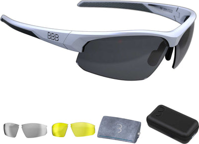 Bbb cycling fietsbril heren en dames - wielrenbril met 3 lenzen - sportbril met hoes - lichtgewicht racefiets bril - mat wit - impress travelcase bsg-58t one size