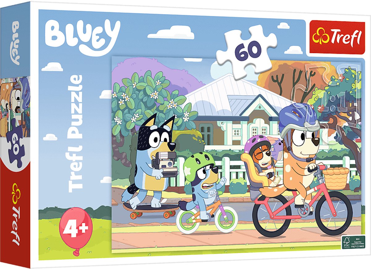 Trefl bluey serie – kinderpuzzel 60 stukjes – lichecterend papier – heldere kleuren – eco-materialen