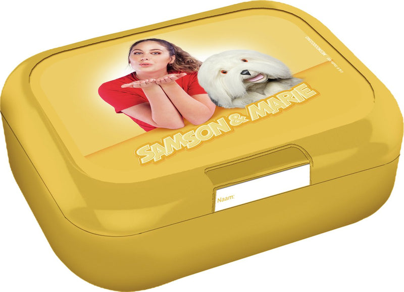 Samson marie koekendoos - geel - met naamlabel