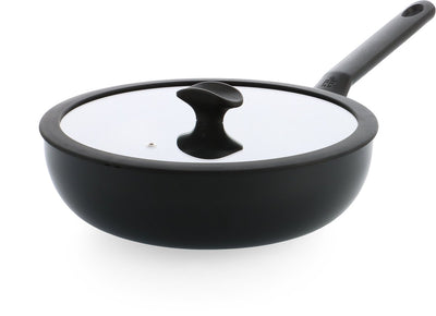 Bk enjoy wokpan 28cm – 4.2l – pfas-vrije antikleeflaag – wokpan inductie – keramische pan - ovenbestendig tot 160°c - koudgrepen - met glazen deksel - zwart