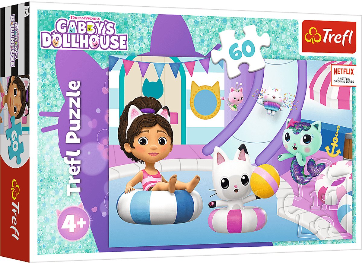 Trefl gabby op het zwembad gabby's poppenhuis legpuzzel - 60 stukjes - vanaf 4 jaar