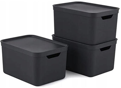 Rotho jive opbergboxen set van 3 opbergdozen 16 l met deksel, kunststof (pp gerecycled), zwart antraciet, 3x16 (35 x 25 x 20 cm)