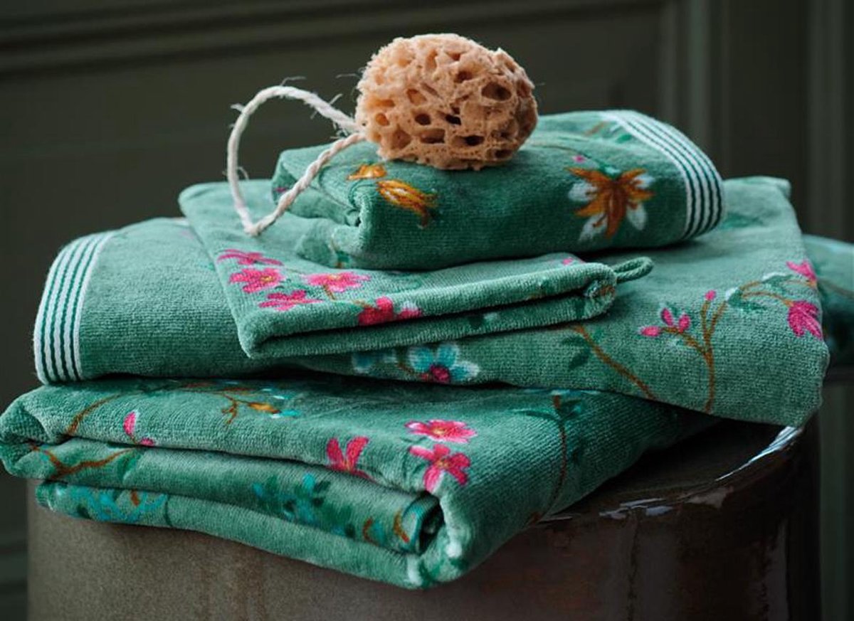 Pip studio badgoed les fleurs green - handdoek 55x100 cm
