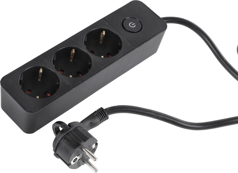 Q-link stekkerdoos - 3-voudig - met schakelaar - plat - 3 x 1.5 mmâ² - 1.5 m - pvc - zwart
