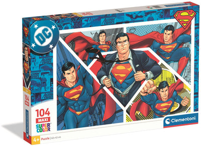 Clementoni kinderpuzzel superman - puzzel 104 maxi stukjes - speciale effecten - legpuzzel en educatief speelgoed - puzzels voor kinderen vanaf 4 jaar
