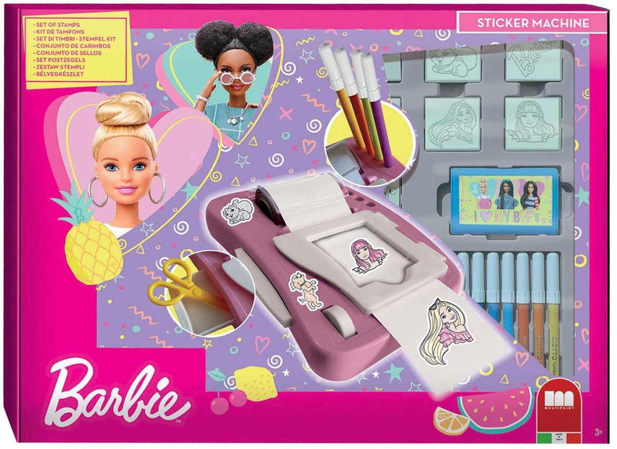 Multiprint barbie stickermachine set knutsel speelgoed creatief.