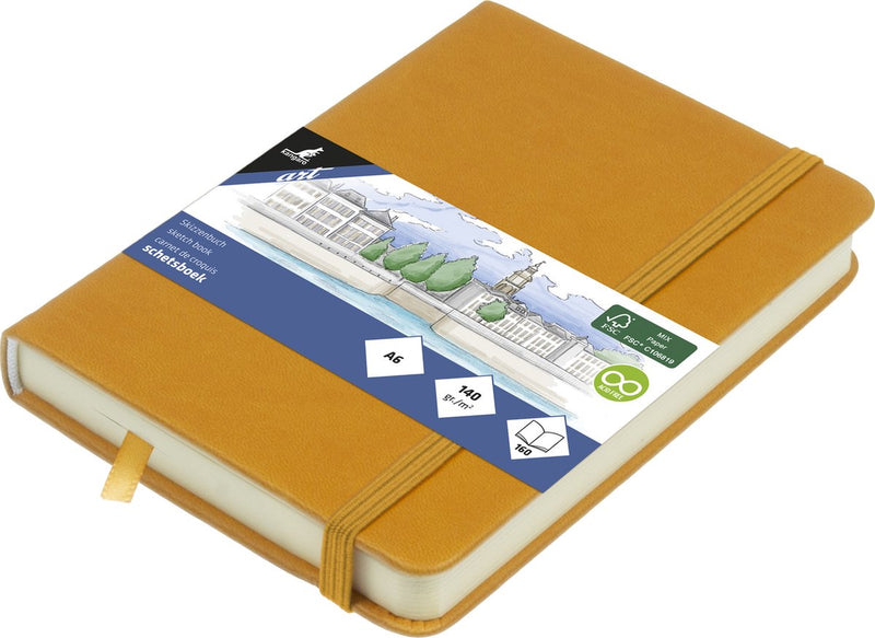 Kangaro schetsboek - a6 - okergeel - pu hardcover - met elastiek en lint - k-861211
