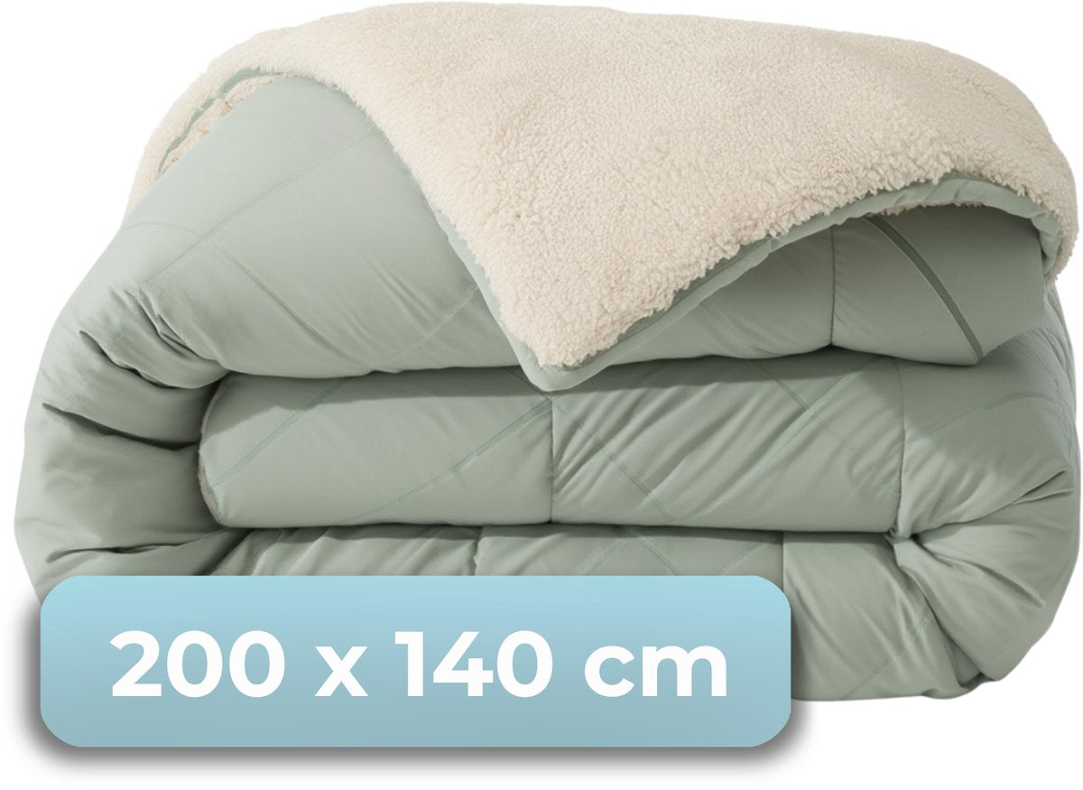 Hush. living hush living - wasbaar dekbed tweekleurig design sage green teddy - 140x200 cm – 300 gsm - inclusief bijpassende kussensloop