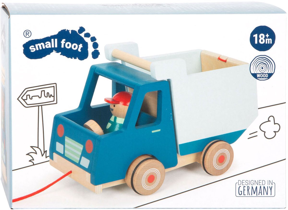 Small foot - houten trekfiguur kiepvrachtwagen
