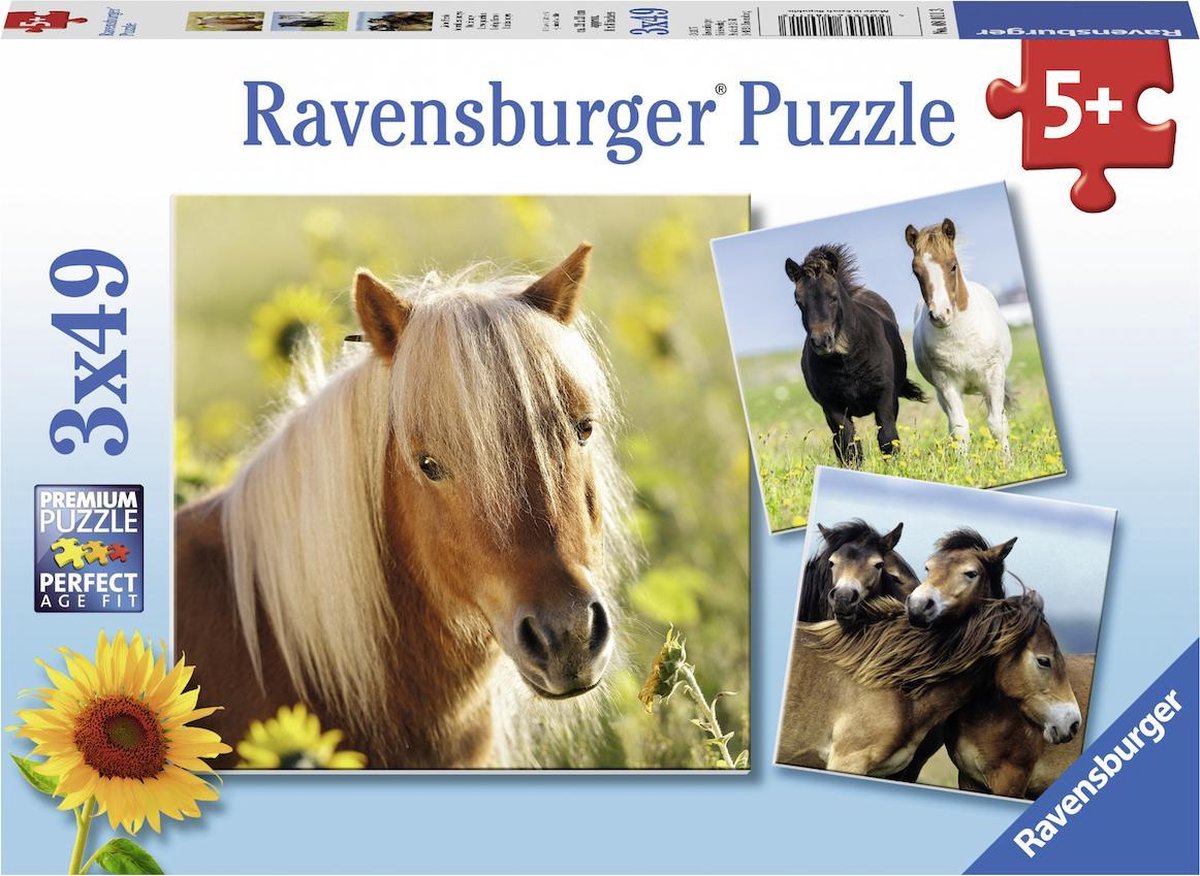 Ravensburger puzzel schattige pony's - 3x49 stukjes - kinderpuzzel
