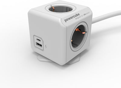 Allocacoc originele powercube extended usb a+c - stekkerdoos verlengsnoer - 4 stopcontacten - 1.5m kabel - geaard (type f) - met docking station