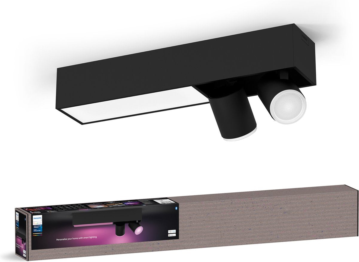 Philips hue centris opbouwspot - wit en gekleurd licht - 2-spots - zwart - rechthoekig