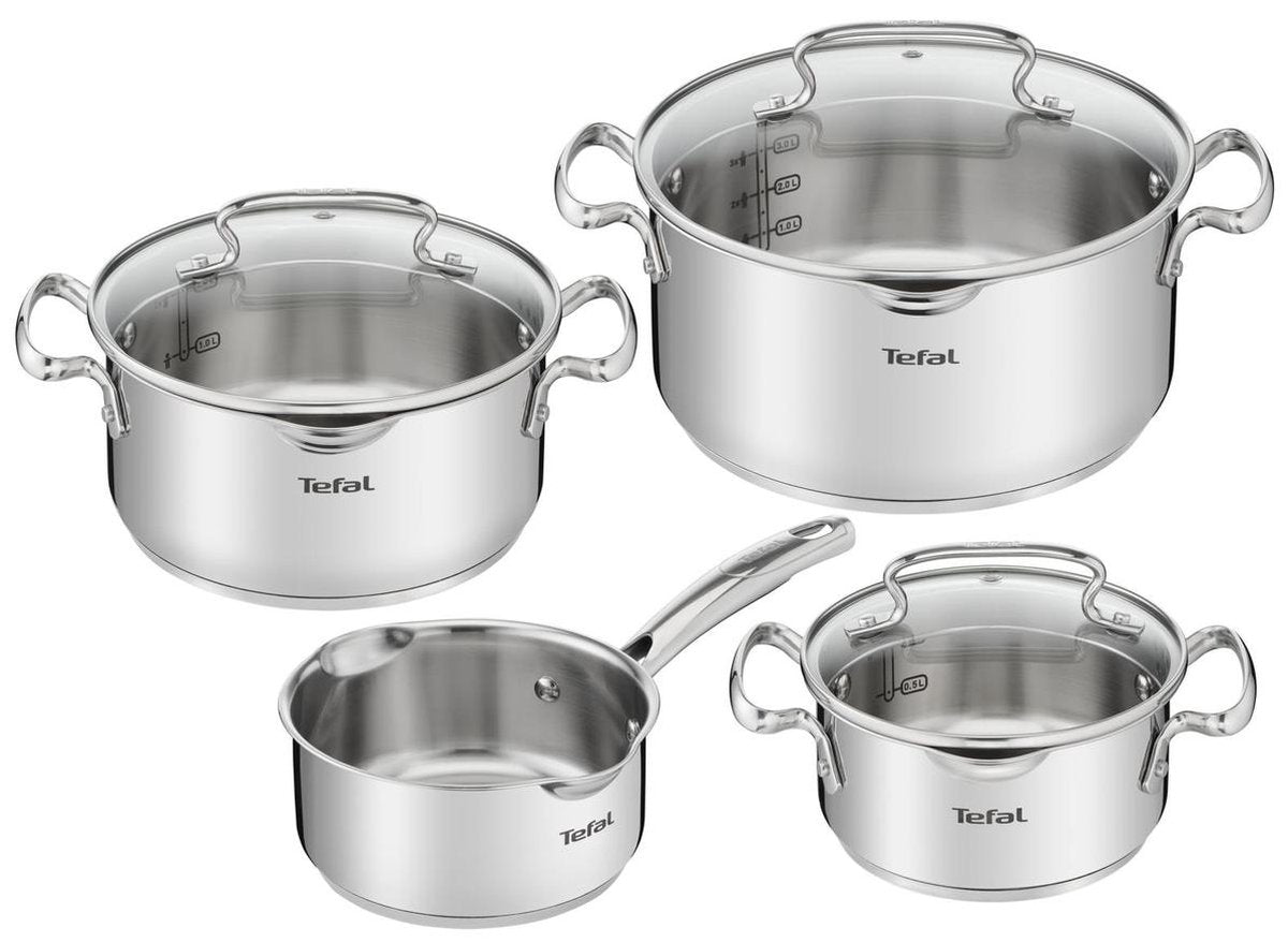 Tefal duetto+ pannenset - 4-delig - geschikt voor inductie - rvs - met deksel