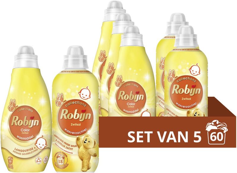Robijn - wasmiddel en wasverzachter pakket - zwitsal - 5 stuks - (60 wasbeurten) - voordeelverpakking