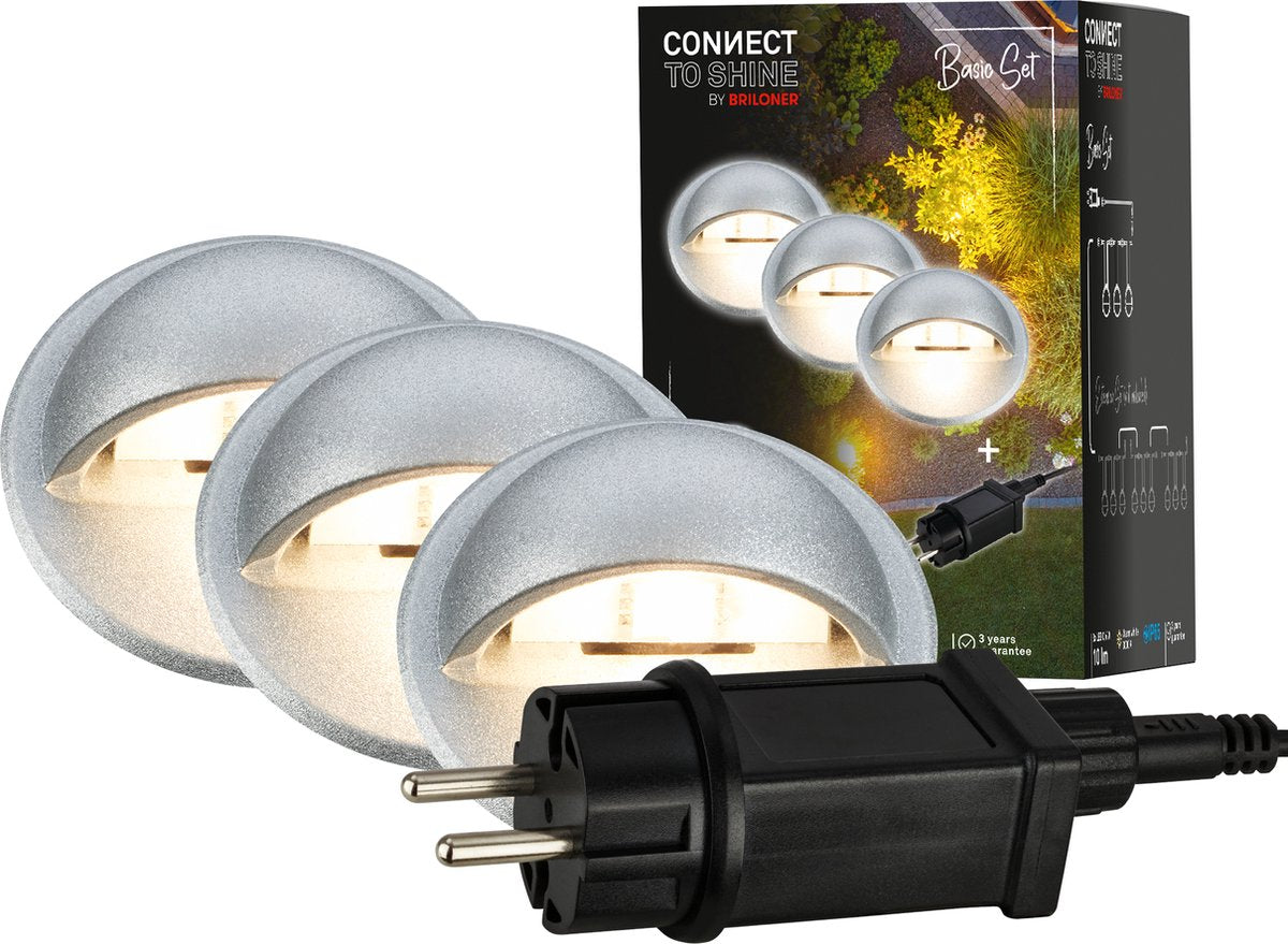 Briloner connect to shine - led grondspot voor buiten - set van 3 - tuinverlichting startset - warm wit licht - ip65 - ø3.5x3.6 cm - 1.5m kabel