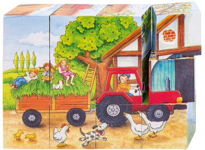 Goki houten blokpuzzel seizoenen op de boerderij, 12st.