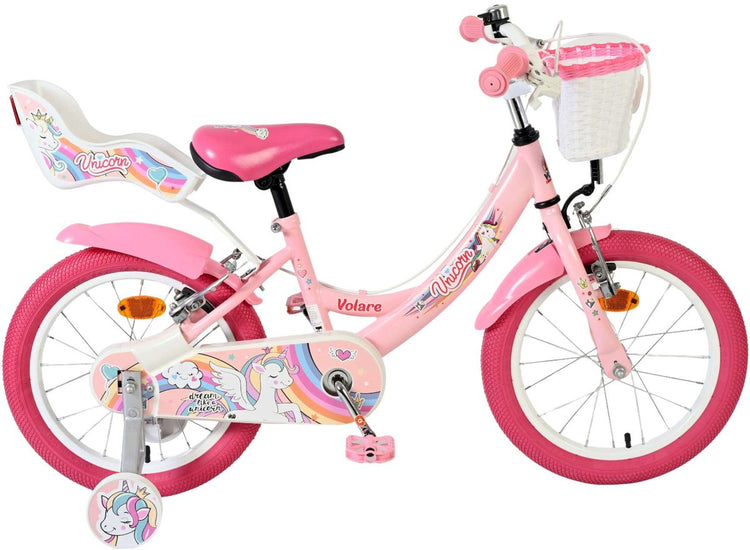 Volare unicorn kinderfiets - meisjes - 16 inch - roze - twee handremmen