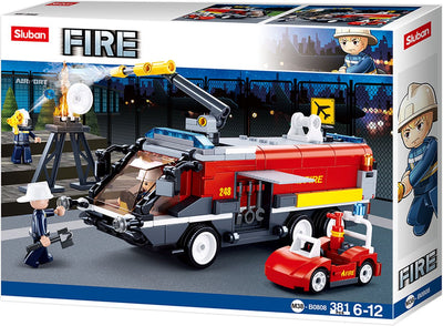 Sluban fire brandweerwagen vliegveld bouwspeelgoed kinderen vanaf 8 jaar – constructiespeelgoed bouwdoos met 381 bouwstenen – m38‑b0808