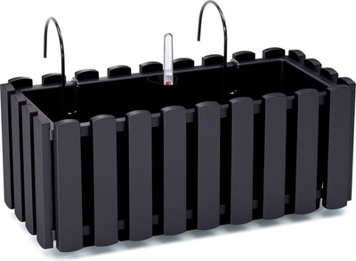 Prosperplast fence-look plantenbak bloembak - kunststof - 38 x 18 x 16 cm - antraciet - hangend - voor binnen en buiten