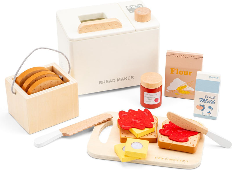 New classic toys ® houten speelgoed broodbakmachine - 17-delige speelset inclusief snijplank, brood, beleg accessoires - bakspeelgoed voor kinderen - fsc - rollenspel keukenspeelgoed - vanaf 3 jaar