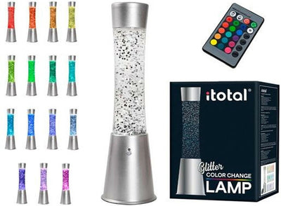 I-total lavalamp - glitterlamp - lava lamp - sfeerlamp - 41,5x10,8 cm - glas aluminium - afstandsbediening voor 16 kleuren - xl2495