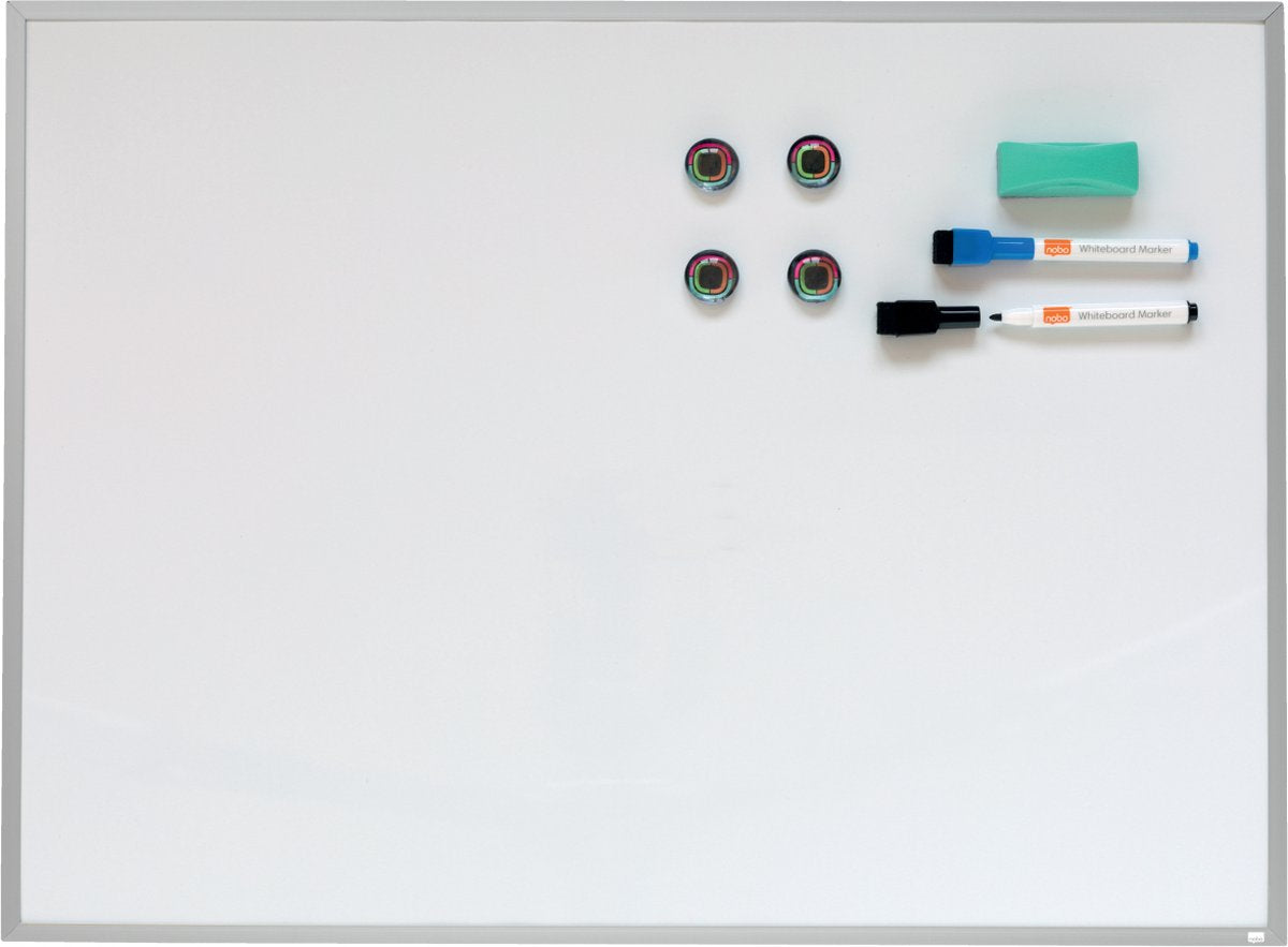Nobo magnetisch whiteboard met aluminium lijst - 58,5 x 43cm - inclusief markers, magneten en wisser - wit