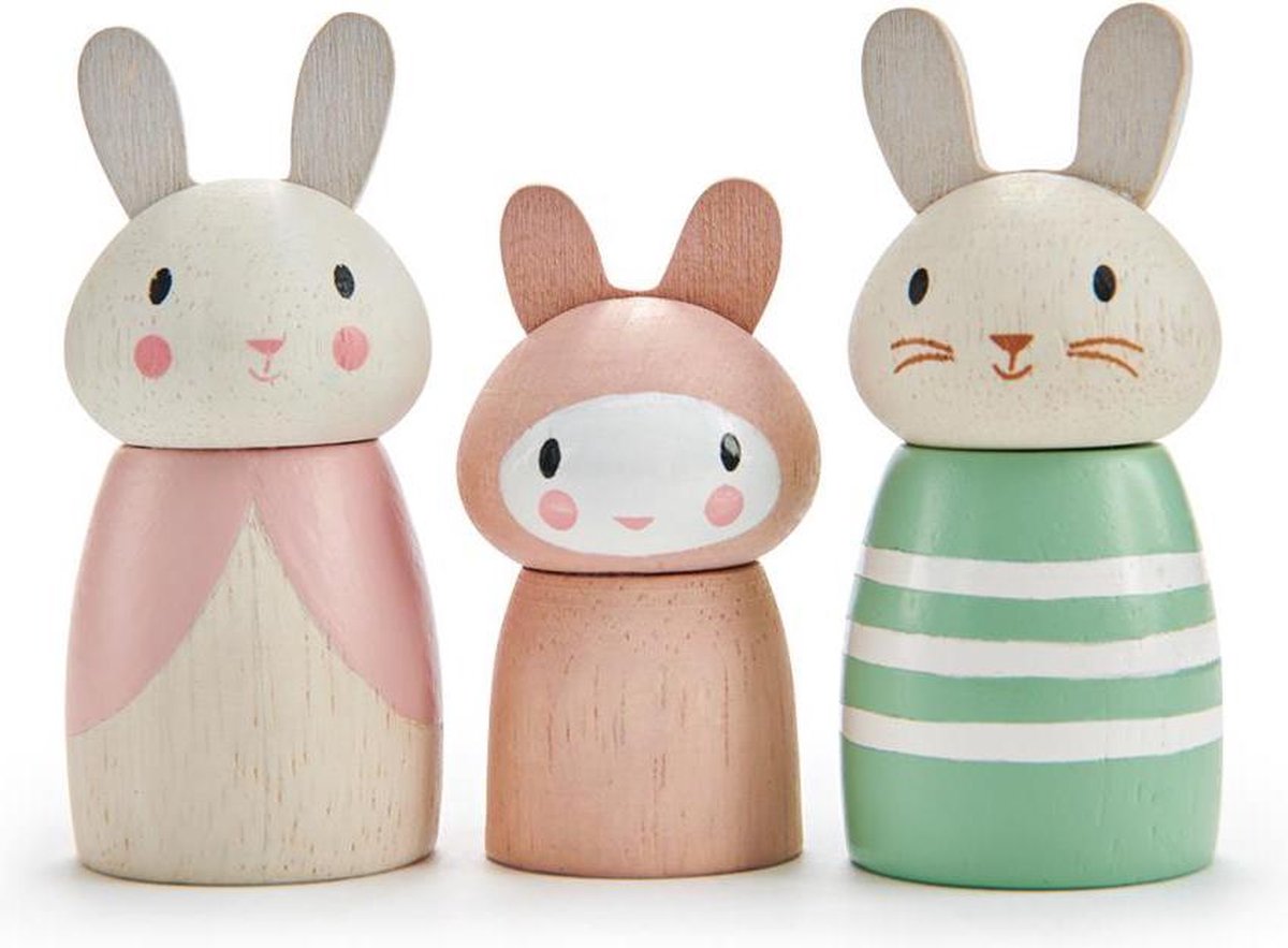 Tender leaf preschool - popje - konijnenfamilie - 10x4x7cm - hout - 3 jaar