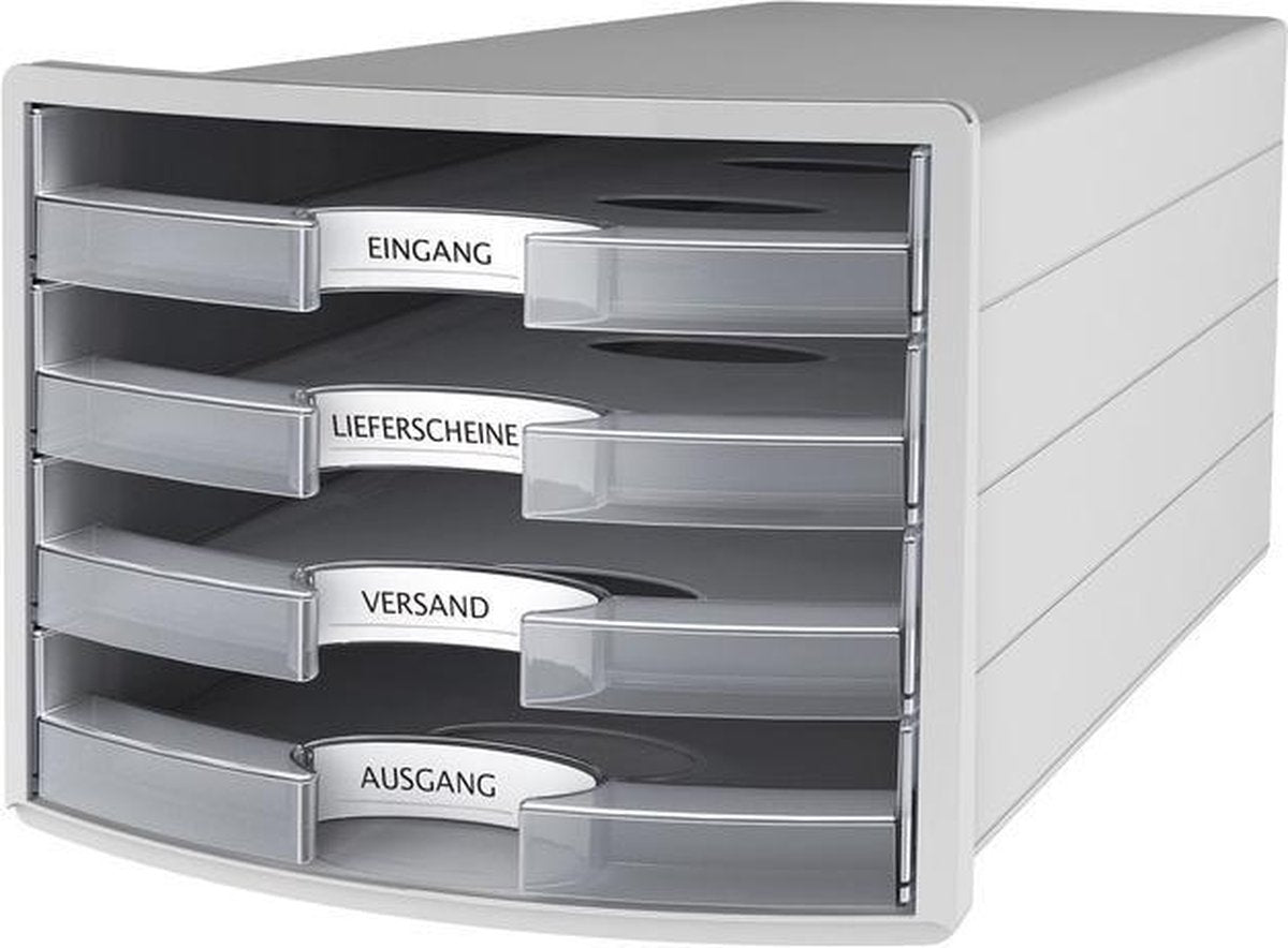 Han ladekast - impuls - 280 x 367 x 235mm - grijs transparant - 4 lades - ha-1013-63