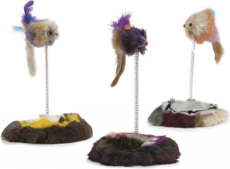 Beeztees muis op springveer - kattenspeelgoed - 14,5x14,5x28 cm one size
