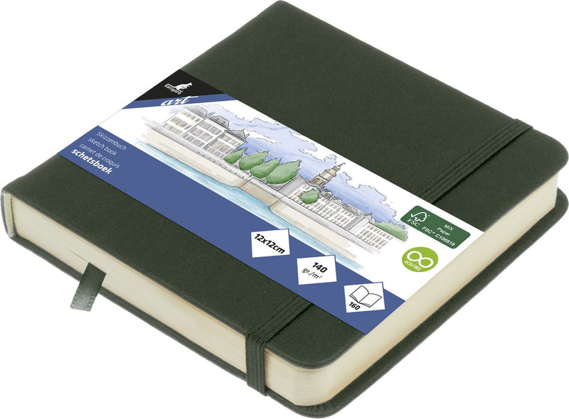 Kangaro schetsboek - 12x12cm - forest green - pu-hardcover - met elastiek en leeslint - k-861208