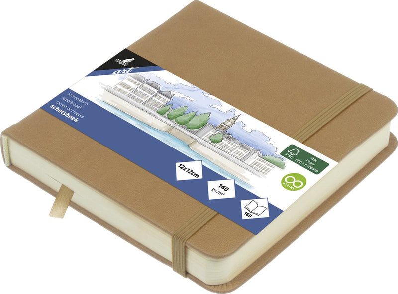 Kangaro schetsboek - 12x12cm - taupe - pu-hardcover - met elastiek en leeslint - k-861206