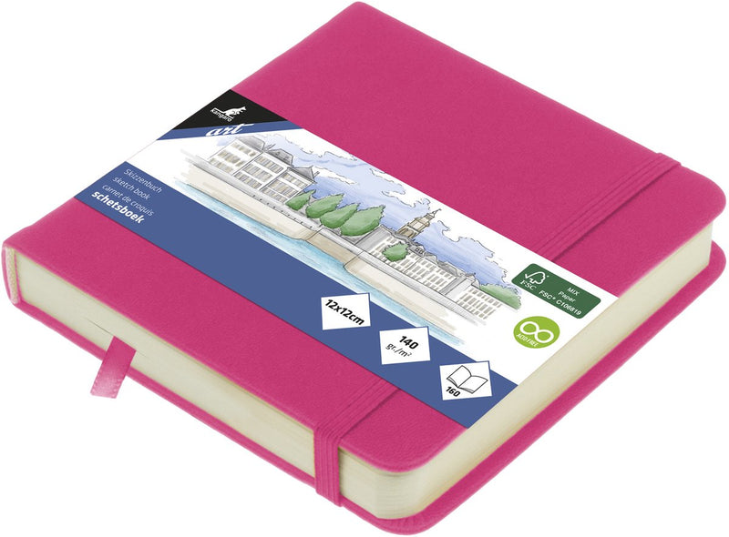 Kangaro schetsboek - 12x12cm - hot pink - met elastiek en lint - k-861250