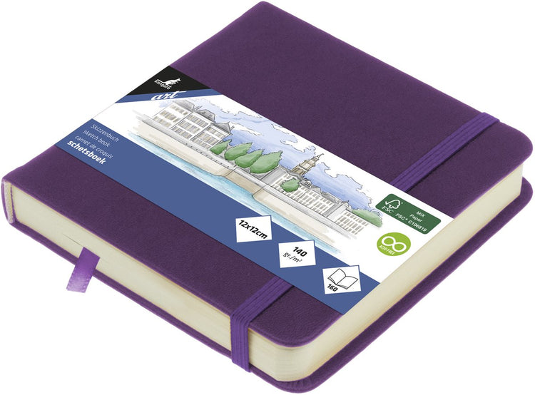 Kangaro schetsboek - 12x12cm - purple heart - met elastiek en lint