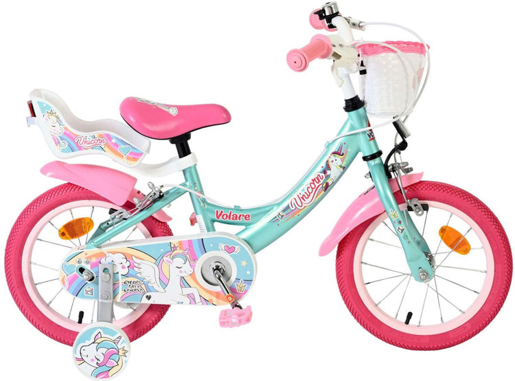 Volare unicorn kinderfiets - meisjes - 14 inch - groen - twee handremmen