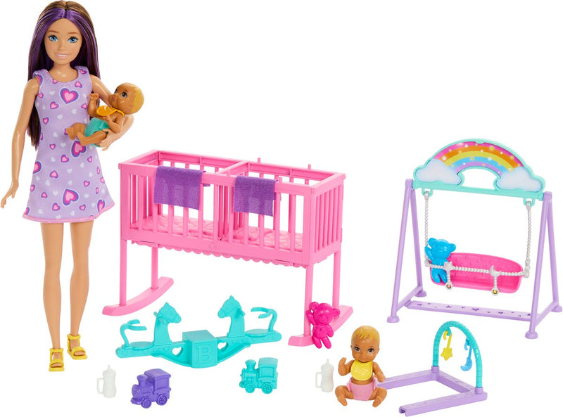 Barbie skipper babysitter - babykamerspeelset met pop, tweeling en accessoires