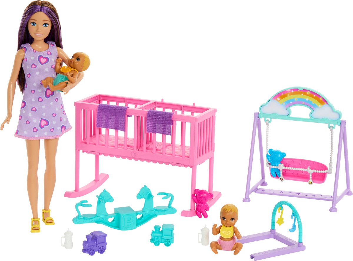 Barbie skipper babysitter - babykamerspeelset met pop, tweeling en accessoires